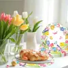 Ca118 Decoración de Flor de Tulipán de Primavera Mantel Redondo Decoración de Fiesta Tulipán de Papel Mantel Desechable