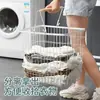Cesta de Lavandería Sucia de Doble Capa Estilo Nórdico para el Hogar, Estante de Almacenamiento Doméstico, Cesta Móvil de Almacenamiento de Ropa Sucia para Baño