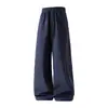 Pantalones tácticos de hip-hop en azul marino, pantalones casuales retro americanos para hombre de corte slim con rayas de bloques de color, estilo paracaidista