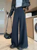 Traje Estilo Old Money Calça Larga Feminina Outono 2026 Novo Cintura Alta Cobre o Quadril Casual Reta Comprimento Total Petite