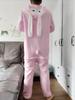 Pijamas de franela de otoño e invierno para niños, hombres y mujeres, con dibujos de conejos rosas y azules, para parejas, para el hogar