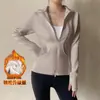 Chaqueta Gruesa Forrada de Polar Cálido para Mujer, Temporada de Primavera, Cuello Alto, Doble Cremallera, Top de Yoga Ajustado, Ropa Deportiva para Correr y Fitness