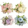 Decoración de Boda al Aire Libre Flores Artificiales Peonía Flores de Seda Decoración de Caja de Dulces Artificial Rosa de 7 Cabezas Hortensia Ramo