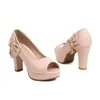 Sandalias de Punta de Pez con Lazo Lateral Nuevos Zapatos Europeos y Americanos para Mujer Tacones Gruesos Altos Tallas Grandes Zapatos de Comercio Exterior