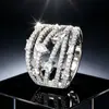 Anillo cruzado de moda para mujer, multicapa, hueco, con diamantes completos, anillo de circón de lujo ligero de alta gama