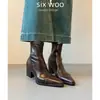 Botines Nuevos Estilo Retro Tacón Silencioso 6cm Mujer Punta Francesa Tacón Grueso Versátil Botas Adelgazantes Botas de Moda Elegantes