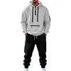 Conjunto informal de dos piezas para hombre con forro polar de invierno, multi-bolsillos deportivos, ropa de trabajo, top y pantalón, de Amazon transfronterizo