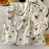 Pijama de manga corta con estampado completo de crayones de dibujos animados para mujer, verano, dulce, lindo, ropa de casa, tres piezas, foto real, venta al por mayor