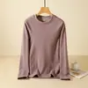 Camiseta básica de terciopelo de seda con cuello redondo y manga larga para mujer, otoño e invierno, interior grueso con forro polar, camiseta ajustada, top frontal cálido