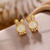 Un Ciervo Plata S925 Plata Esterlina Chapado en Oro Jade Hetian Natural Aretes de Botón de Oreja de Conejo Lindo Personalidad Temperamento Aretes Versátiles para Mujer