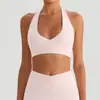 Chaleco Deportivo Europeo y Americano de Cuello Halter en V para Mujer, Secado Rápido, Acolchado Extraíble, Ropa Exterior para Yoga y Fitness