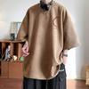 Camiseta de Manga Corta Casual Americana de Estilo Neutro Holgado para Pareja de Hombres y Mujeres, con Estampado de Luna y Forro Polar de Piel de Ciervo de Verano, Top de Moda Ins