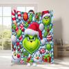 Manta Popular de Cuatro Estaciones Transfronteriza de Comercio Exterior Verde Navideño Peluda Grinch Manta de Franela Manta para Siesta con Aire Acondicionado