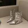 Botas de Cano Curto Apontadas de Novo Estilo, Botas de Moda de Salto Médio, Design Estiloso, Botas Pantalona de Salto Plataforma Hot Girl, Botas Curtas Elegantes da Moda para Outono e Inverno