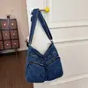Bolsa de tela de mezclilla duradera para mujer, bolsa cruzada para el trabajo, bolsa de hombro versátil con múltiples bolsillos, bolso cruzado grande casual para mujer