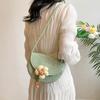 Bolsa de Palha Tecida de Algodão Nova Cor de Verão Flor Alça de Ombro Transversal Mini Bolsa Concha Moda Casual de Praia Bolsa Feminina