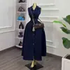 Moda Femenina Transfronteriza Europea y Americana Verano 2026 Nuevo Estilo Elegante Cuello Solapa Botones Cinturón Atado Vestido Largo de Mezclilla