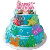 9 Peças de Enfeites para Decoração de Bolo com Tema Oceânico, Velas de Feliz Aniversário, Enfeites de Coral e Plantas Aquáticas, Conjunto de Bandeirinhas