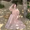 Foto Real de Vestido Falda de Vacaciones Estilo Suave Cuello de Una Línea Hombros Descubiertos Manga Corta