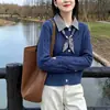 Diseño estilo coreano otoño e invierno camisa de cuadros de dos piezas falsas con corbata de punto cárdigan suéter ajustado abrigo