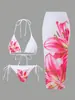 Novo Maiô Três Peças Sexy Estampado Estilo Europeu e Americano de Comércio Exterior Transfronteiriço Edição Fixa Estampada Charm Lily da Amazon