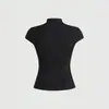 Comercio exterior modernizado top cheongsam estilo chino, nuevo estilo chino abotonado estampado de tigre y floral ajuste ceñido camiseta negra de manga corta