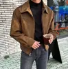 Jaqueta Masculina Coreana Outono Inverno Curta Solta Lapela Espessada Zíper Camurça Jaqueta de Voo Estilo Hong Kong Tendência