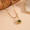 Collar Cruzado Nuevo Versátil de Acero de Titanio Elegante Versátil con Colgante Redondo de Piedra de Color para Mujer Collar de Acero Inoxidable de Doble Capa Tachonado de Perlas