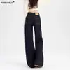 Jeans Wide-Leg Azul Denim Americano com Micro Flare para Mulheres, Calças Flared Tendência Nova com Caimento Solto Comprimento Total para Primavera e Verão