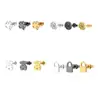 Pendientes de acero de titanio con trébol de cuatro hojas de oso de moda coreana, pendientes de clavo para el lóbulo de la oreja con recubrimiento de color al vacío