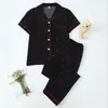 Comercio Exterior Transfronterizo Cárdigan de Punto Plisado Pijamas Florales para Mujer Mangas Cortas Pantalones Largos Conjunto de Ropa para el Hogar Transfronterizo Fabricante Venta al por Mayor