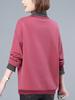Suéter cálido con cuello alto forrado de vellón para mujer 2024 otoño e invierno nuevo talla grande holgado costuras falso dos piezas grueso estilo extranjero top