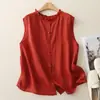 # 808 Nova Camisa de Verão Fina Sem Mangas para Mulheres, Top de Linho para Mulheres Baixas, Colete Outerwear de Algodão e Linho