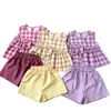 Traje de Verano a Cuadros para Niñas 2026 Nuevo Estilo Coreano Ropa Infantil Niña Bebé Moda de Verano Conjunto de Dos Piezas con Shorts sin Mangas
