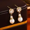 Aretes Redondos de Perla con Diamantes Completos para Mujer, Modernos Aretes de Perla Retro Franceses, Joyería de Oreja Elegante Personalizada Estilo Ins