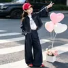 Conjunto de Chaqueta de Mezclilla Nueva para Niñas de Primavera y Otoño con Pantalones de Pierna Ancha Conjunto Casual Elegante de Dos Piezas para Niños Medianos y Grandes Atuendo de Otoño de Moda