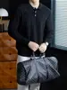Luxo old money! Suéter com gola polo canelada tridimensional para homens, adequado para outono e inverno, malha versátil casual business descontraída