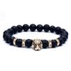 Pulsera elástica con cabeza de leopardo de piedra volcánica y cabeza de león de 8 mm, con incrustaciones de diamantes, para hombre y mujer, joyería transfronteriza, venta al por mayor
