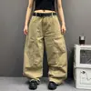 Calça jeans desconstruída cáqui estilo americano para homens e mulheres, calça de trabalho retrô da moda outonal, calça casual larga e solta