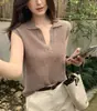 Top de Malha Sem Mangas com Gola Polo e Textura Vazada Leve Textura de Negócios Maven Lin para Mulheres