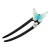 Simple Pasador Azul con Mariposa Estilo Chino en Forma de U, Fresco Pasador de Madera Floral Retro, Pasador para Accesorios de Hanfu y Falda Mamian