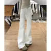 Jeans Flare Branco de Cor Sólida Novo Outono 2025 para Mulheres, Calças Pantalona de Sino Versáteis Tendência Emagrecedoras Comprimento Total