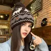 Gorro de Punto Fair Isle para Otoño e Invierno para Mujer, Gorro Navideño Jacquard con Pompón y Reno, Gorro Grueso Cálido que Protege las Orejas, Versátil