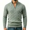 Comércio Exterior Suéter Masculino de Outono e Inverno Estilo Europeu e Americano, Tricô Trançado com Meio Zíper, Caimento Solto, Gola Alta, Estilo Old Money