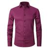 Amazon Stretch Shirt Masculino Manga Longa Cross-Border Moda Masculina Casual Camisa Masculina Top Slim-Fit Camisa Cor Sólida