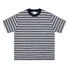 Camiseta de Manga Corta a Rayas y Bloques de Color Transpirable Estilo Retro Americano de Alta Inteligencia para Verano, Top Casual Holgado para Pareja