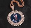 Collar con marco de fotos redondo de estilo hip-hop europeo y americano con orejas de trigo y circonitas incrustadas de cobre, colgante conmemorativo con foto, accesorios de joyería al por mayor.