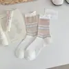 Calcetines de Malla de Verano para Mujer Calcetines Holgados Finos de Media Caña Sin Costuras Color Sólido Blanco Versátiles Calcetines de Algodón de Media Longitud