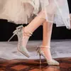 Zapatos de Salón Individuales de Lentejuelas y Cristal Zapatos de Boda Ropa Exterior 2026 Verano Nuevos Franceses Huecos Punta Fina Tacón de Aguja Plataforma Impermeable Tacones Altos Mujer