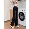 Jeans Preto Cinza Perna Larga Feminino Moderno Combina com Tudo Novo Cintura Alta Modelador Solto Casual Reto Estreito Calças Longas